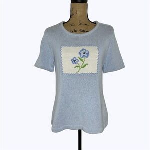 Crazy Horse Liz Claiborne Short Sleeve Sweater Light Blue‎ Cottage Spring Sz L